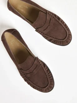 Friends Like These Chocolate Brown Flat Ruched Comfort Slip On Penny Loafers