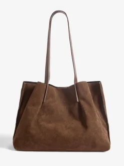 Friends Like These Chocolate Brown Faux Suede Studded Tote Bag