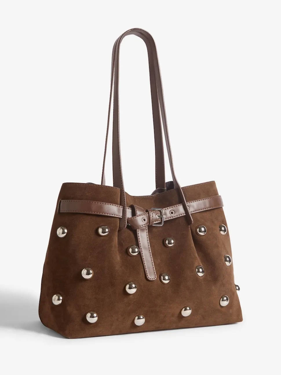 Friends Like These Chocolate Brown Faux Suede Studded Tote Bag