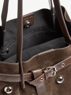 Friends Like These Chocolate Brown Faux Suede Studded Tote Bag