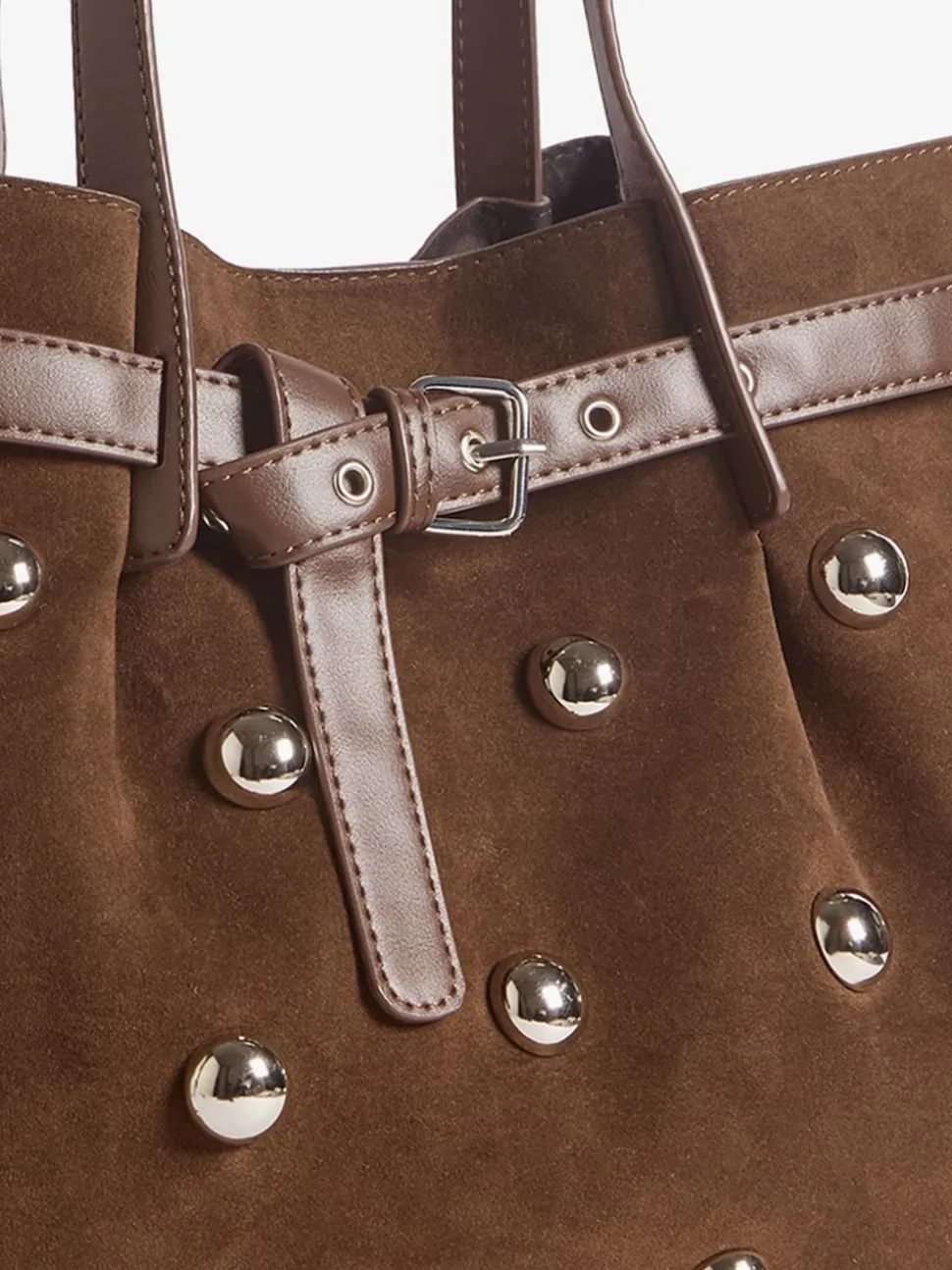 Friends Like These Chocolate Brown Faux Suede Studded Tote Bag