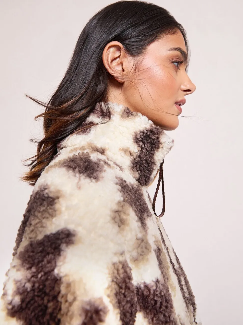 Friends Like These Cream Cow Print Full Zip Borg Jacket