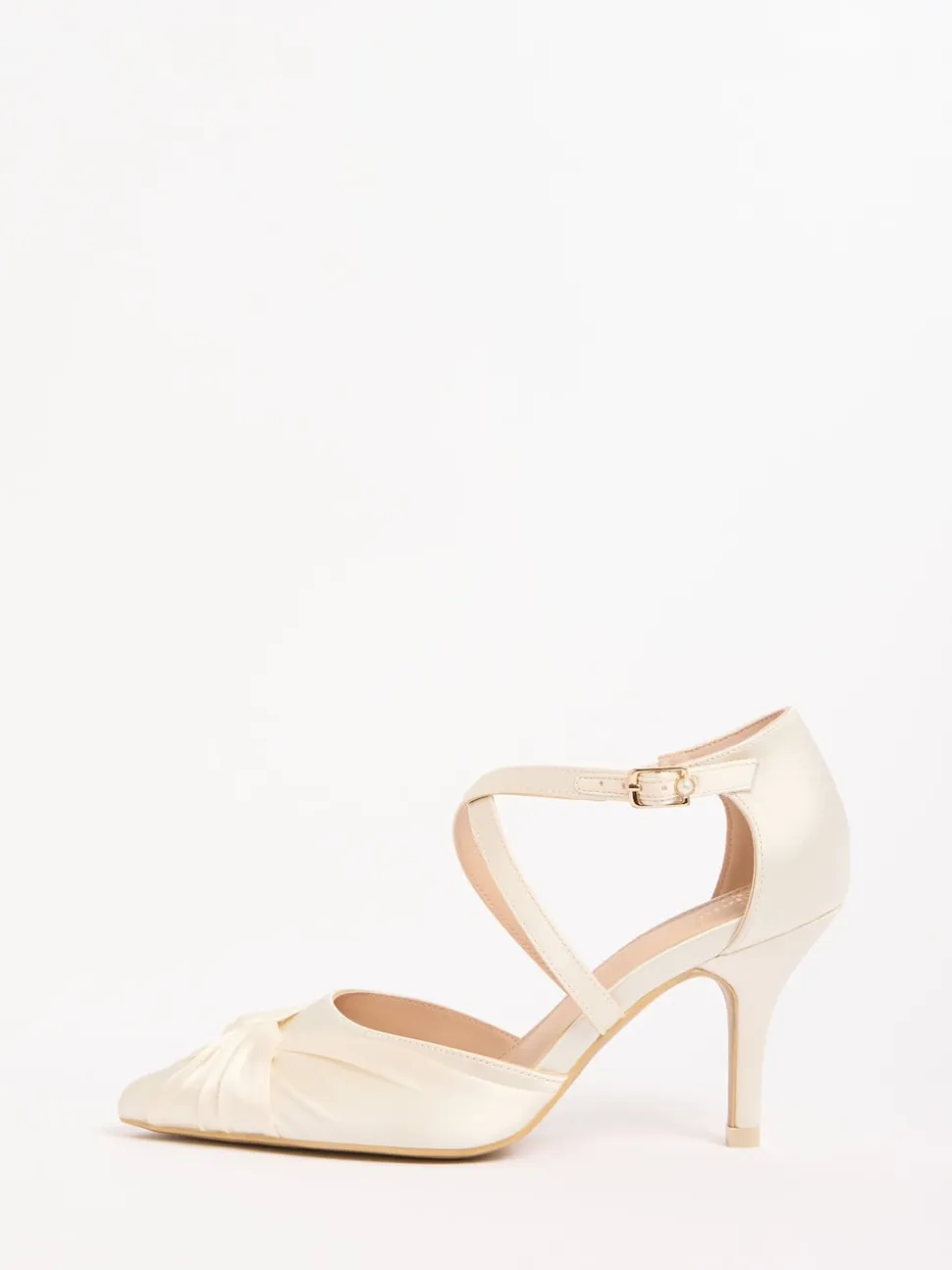 Friends Like These Cream Satin Twist Detail Cross Strap Mid Heel Bridal Court Shoe