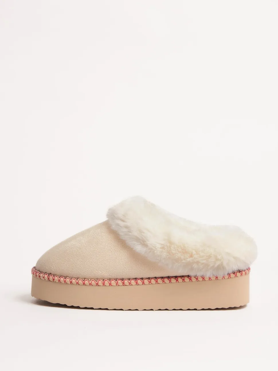 Friends Like These Cream Faux Fur Cuff Embroidered Tape Nightwear Mule Slippers