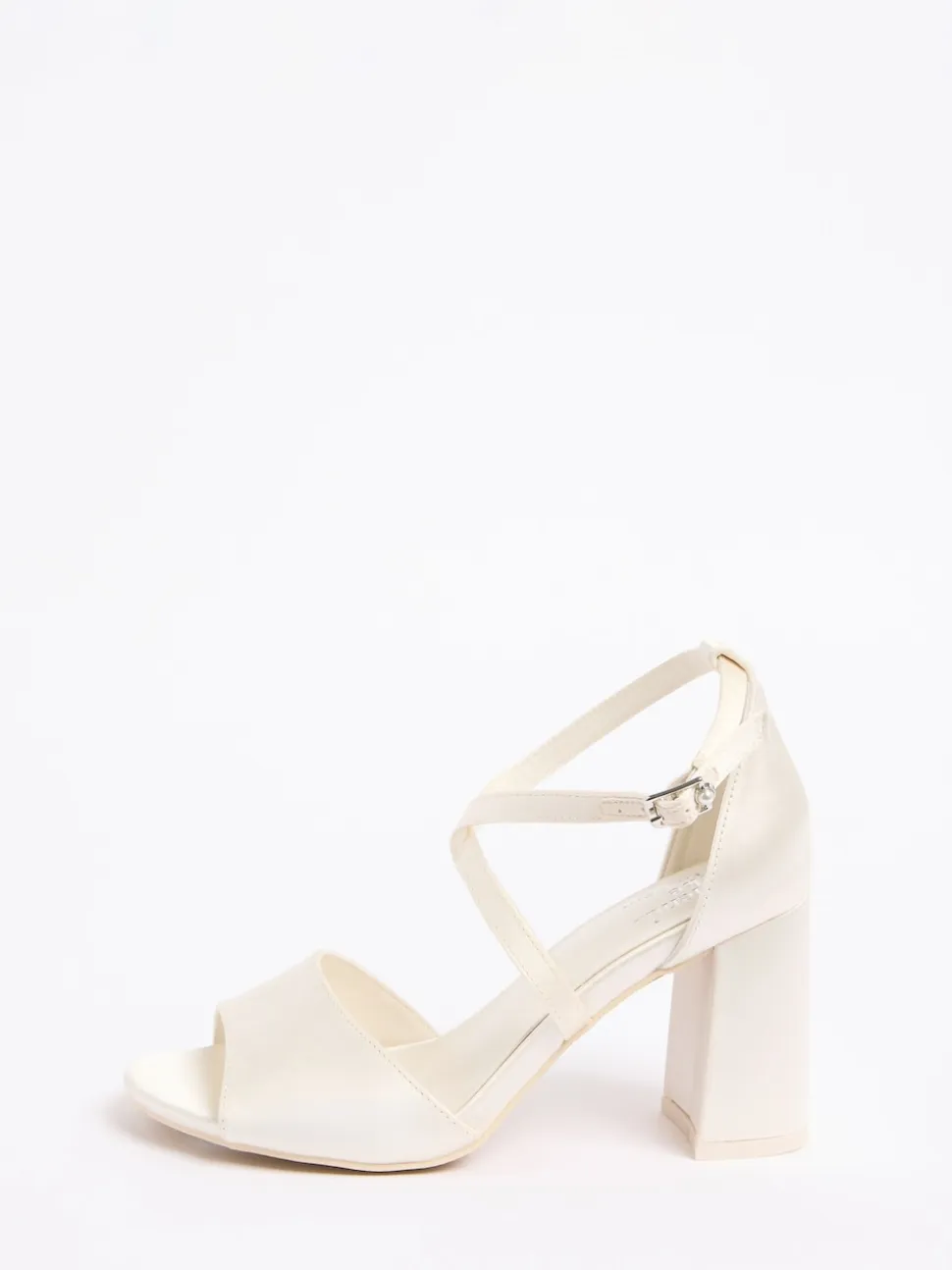Friends Like These Cream Wide Fit Satin Cross Strap Mid Block Heel Peep Toe Bridal Sandals