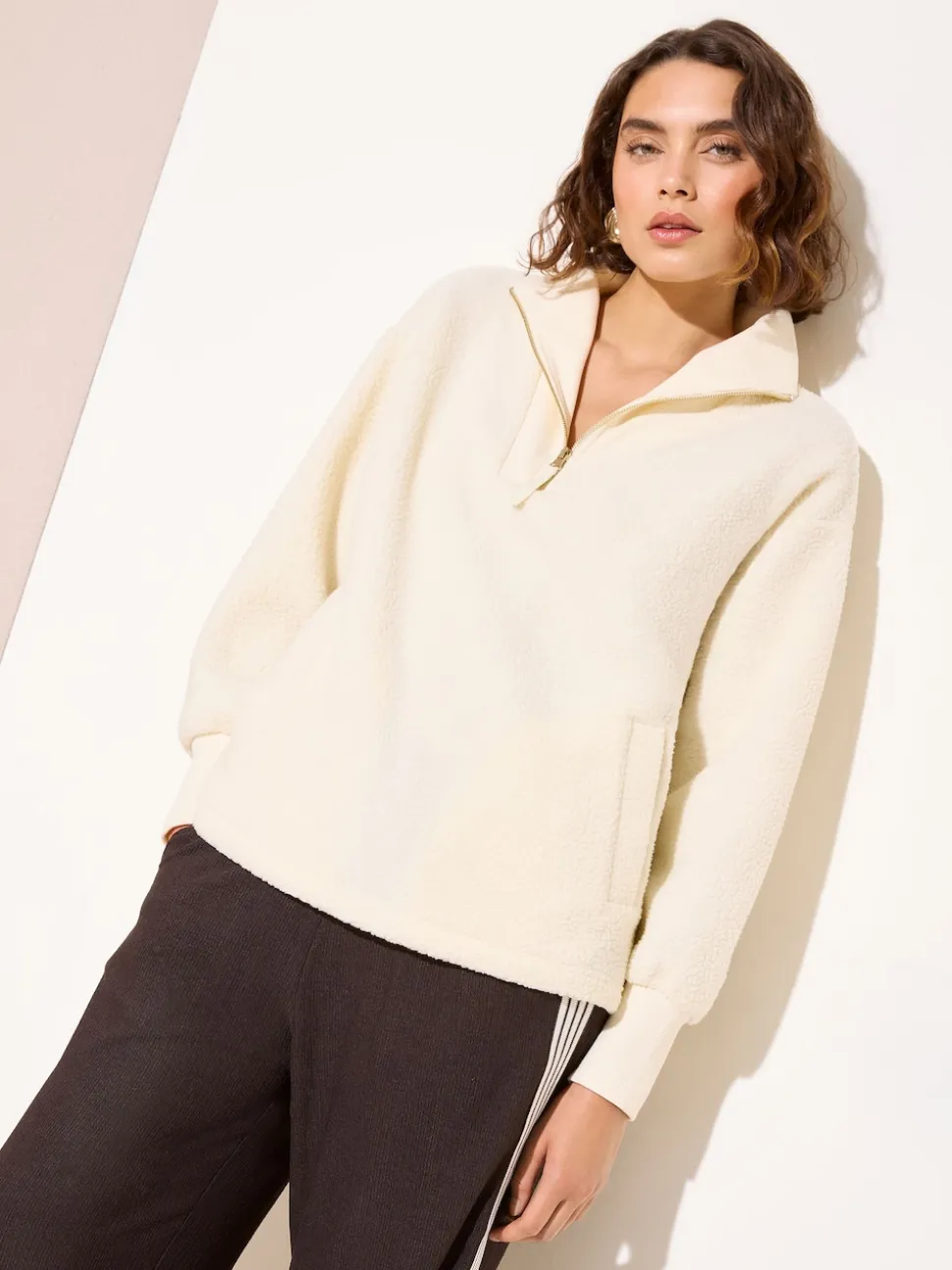 Friends Like These Cream Half Zip Borg Fleece Sweatshirt