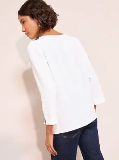 Friends Like These Cream 3/4 Sleeve Keyhole Front Hardware Detail Blouse