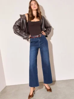 Friends Like These Dark Wash Petite Wide Leg Cropped Jeans
