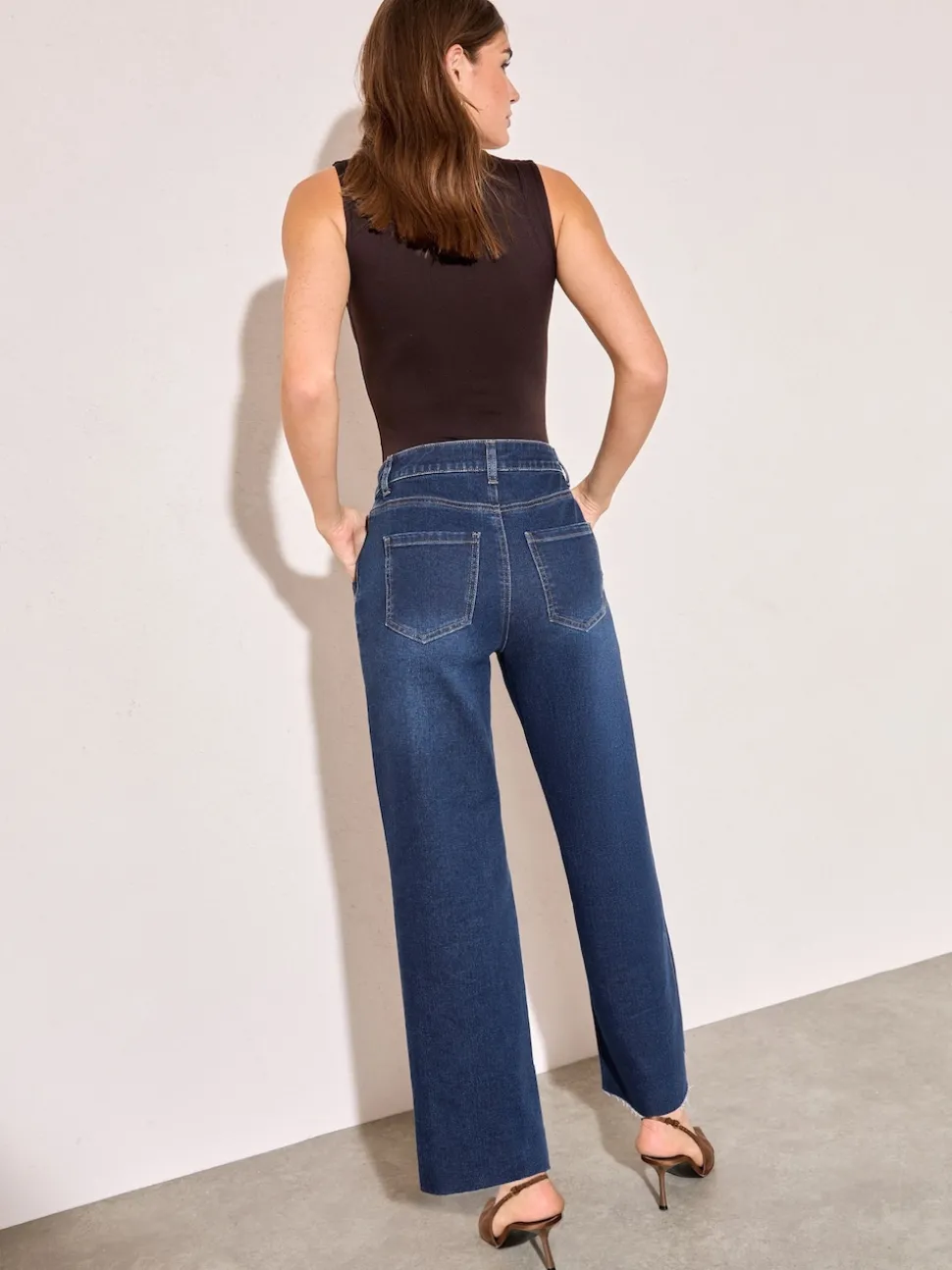 Friends Like These Dark Wash Petite Wide Leg Cropped Jeans