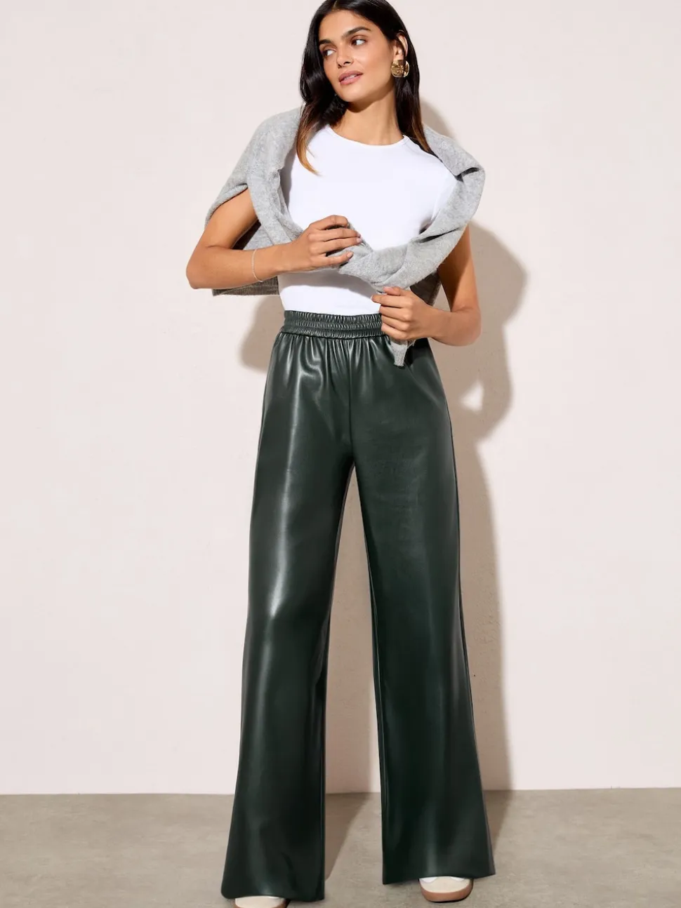 Friends Like These Forest Green Faux Leather Elasticaed Trousers