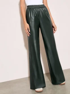 Friends Like These Forest Green Faux Leather Elasticaed Trousers