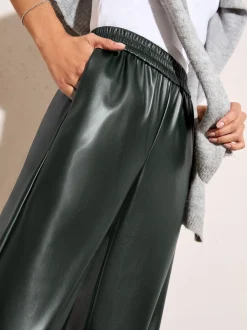 Friends Like These Forest Green Faux Leather Elasticaed Trousers