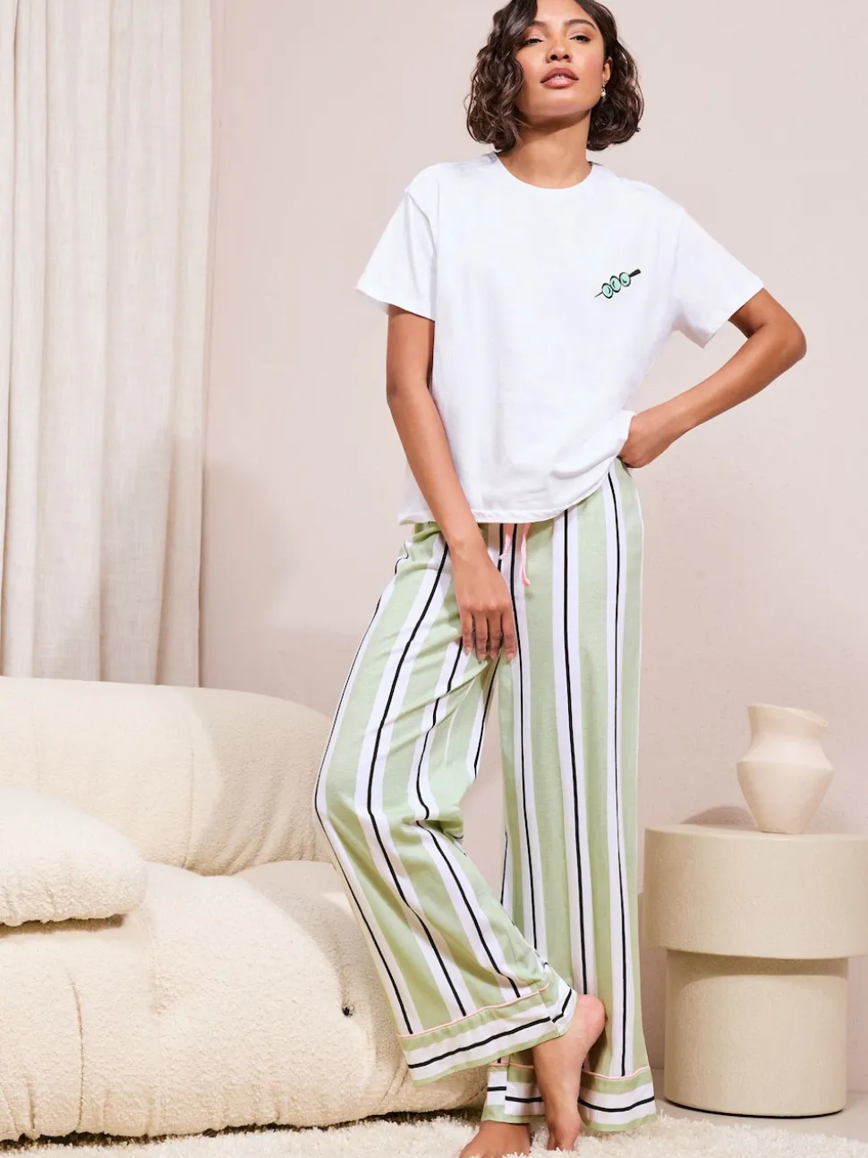 Friends Like These Green Petite Stripe Martini Short Sleeve Pyjamas