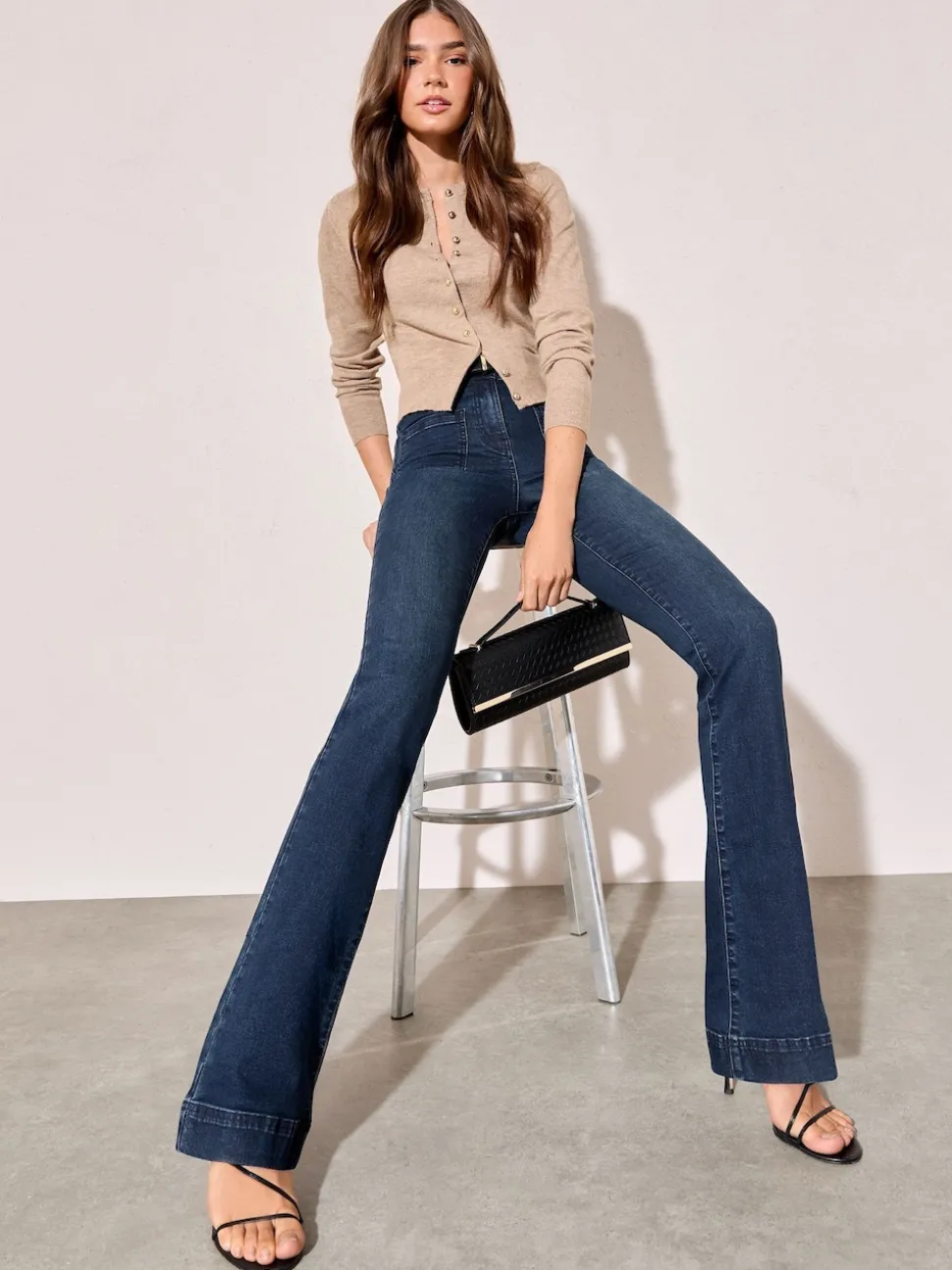 Friends Like These Inky Blue High Waist Pocket Flare Jeans