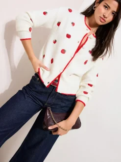 Friends Like These Ivory Tomato Embroidered Cardigan