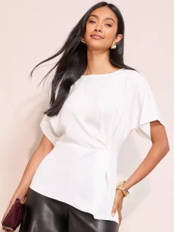 Friends Like These Ivory Pleated Waist Detail Short Sleeve Blouse