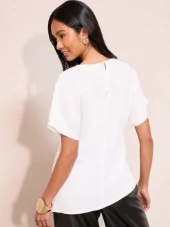 Friends Like These Ivory Pleated Waist Detail Short Sleeve Blouse