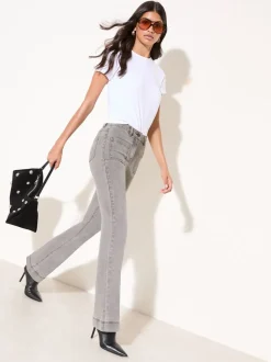 Friends Like These Light Grey Petite High Waist Pocket Flare Jeans