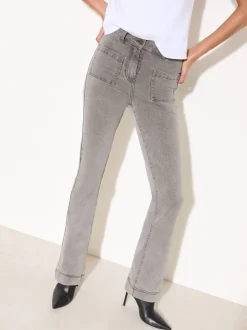 Friends Like These Light Grey Petite High Waist Pocket Flare Jeans