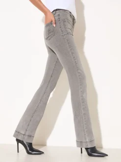 Friends Like These Light Grey Petite High Waist Pocket Flare Jeans