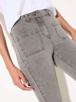 Friends Like These Light Grey Petite High Waist Pocket Flare Jeans