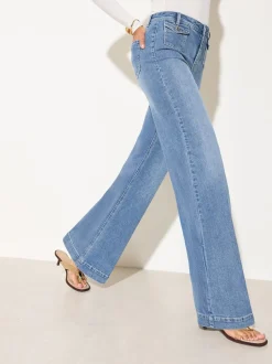Friends Like These Mid Blue Denim Pocket Tailored Wide Leg Jeans