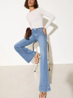 Friends Like These Mid Blue Denim Pocket Tailored Wide Leg Jeans