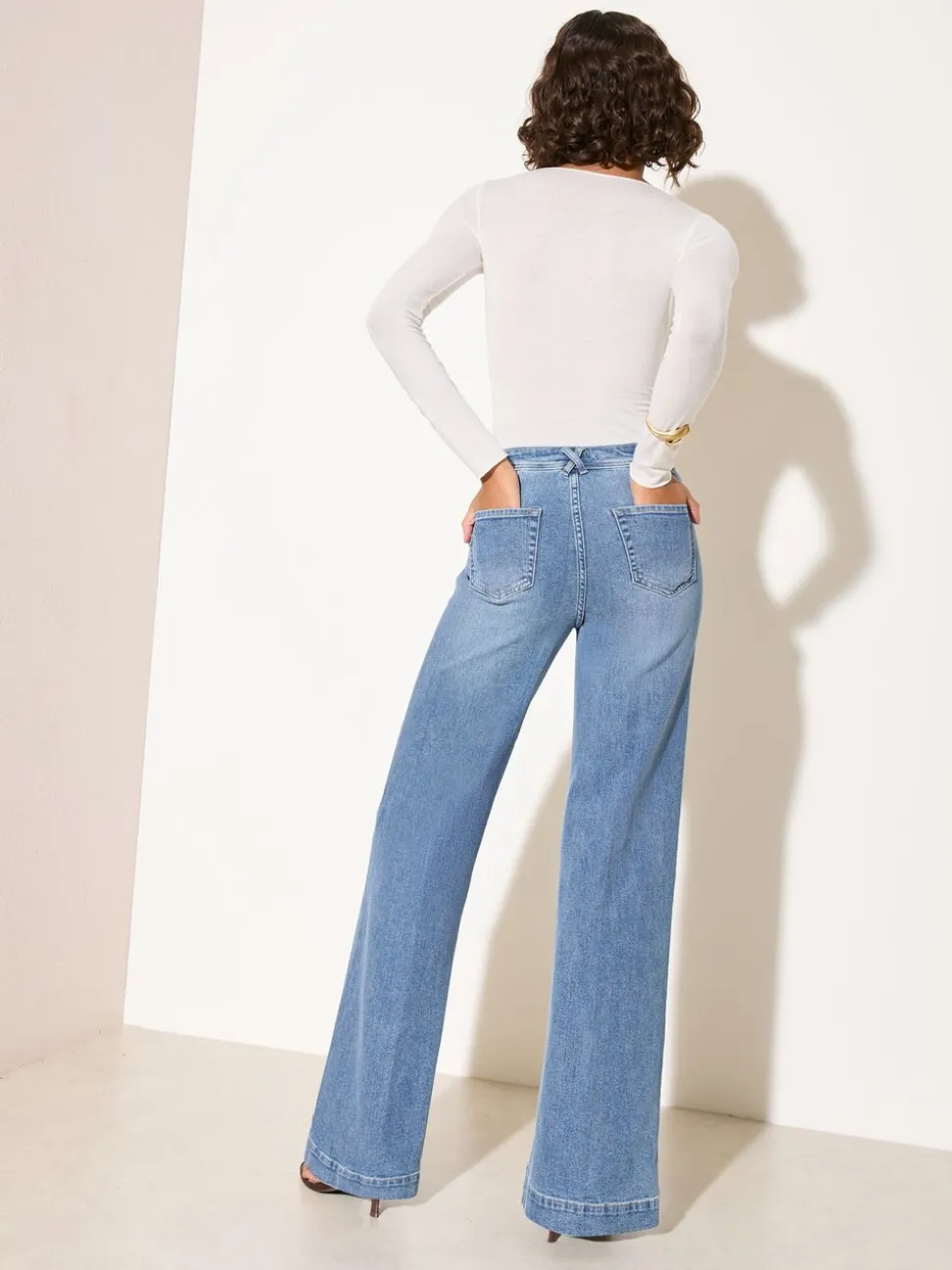 Friends Like These Mid Blue Denim Pocket Tailored Wide Leg Jeans