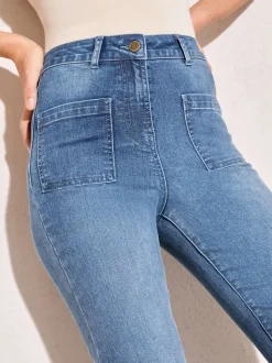 Friends Like These Mid Blue High Waist Pocket Flare Jeans