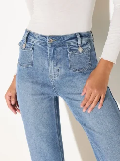 Friends Like These Mid Blue Denim Petite Pocket Tailored Wide Leg Jeans