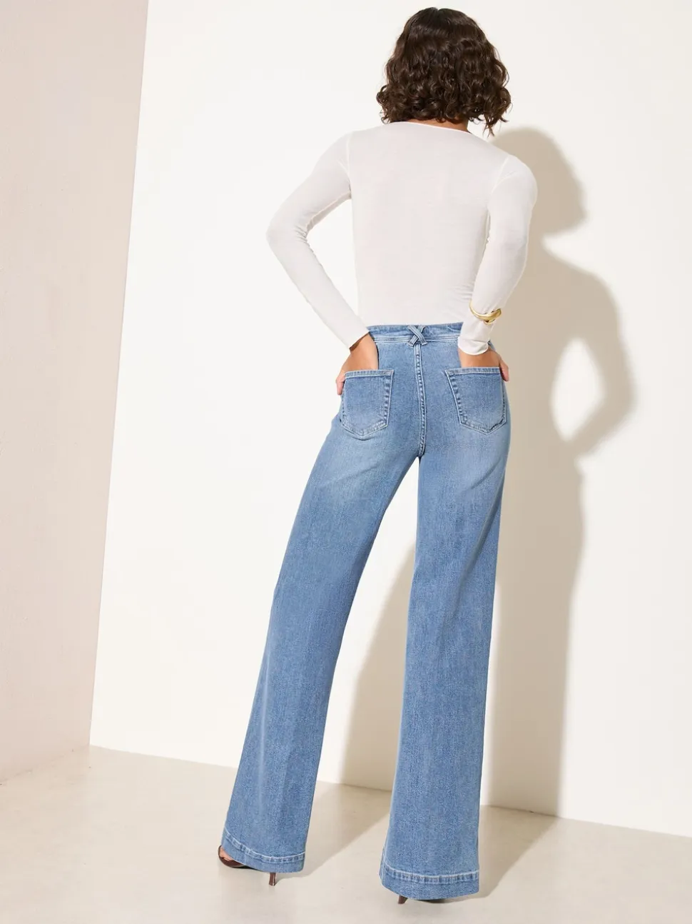 Friends Like These Mid Blue Denim Petite Pocket Tailored Wide Leg Jeans