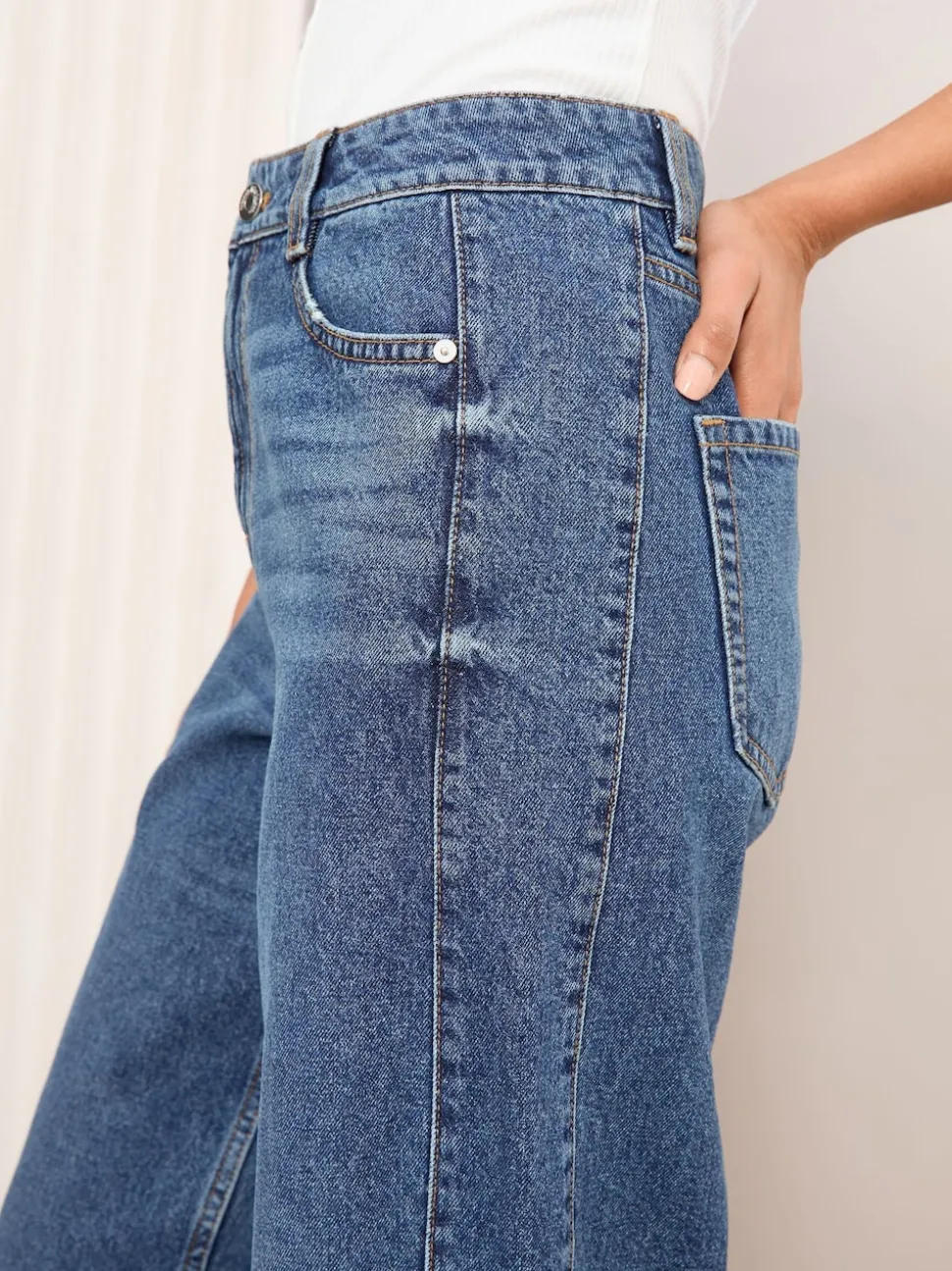 Friends Like These Mid Blue Denim Barrel Jeans