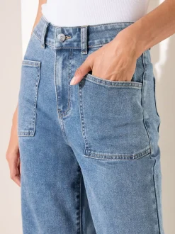 Friends Like These Mid Wash Wide Leg Cropped Jeans