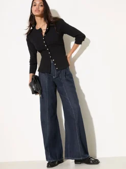 Friends Like These Mid Wash Pleat Relaxed Wide Leg Jeans
