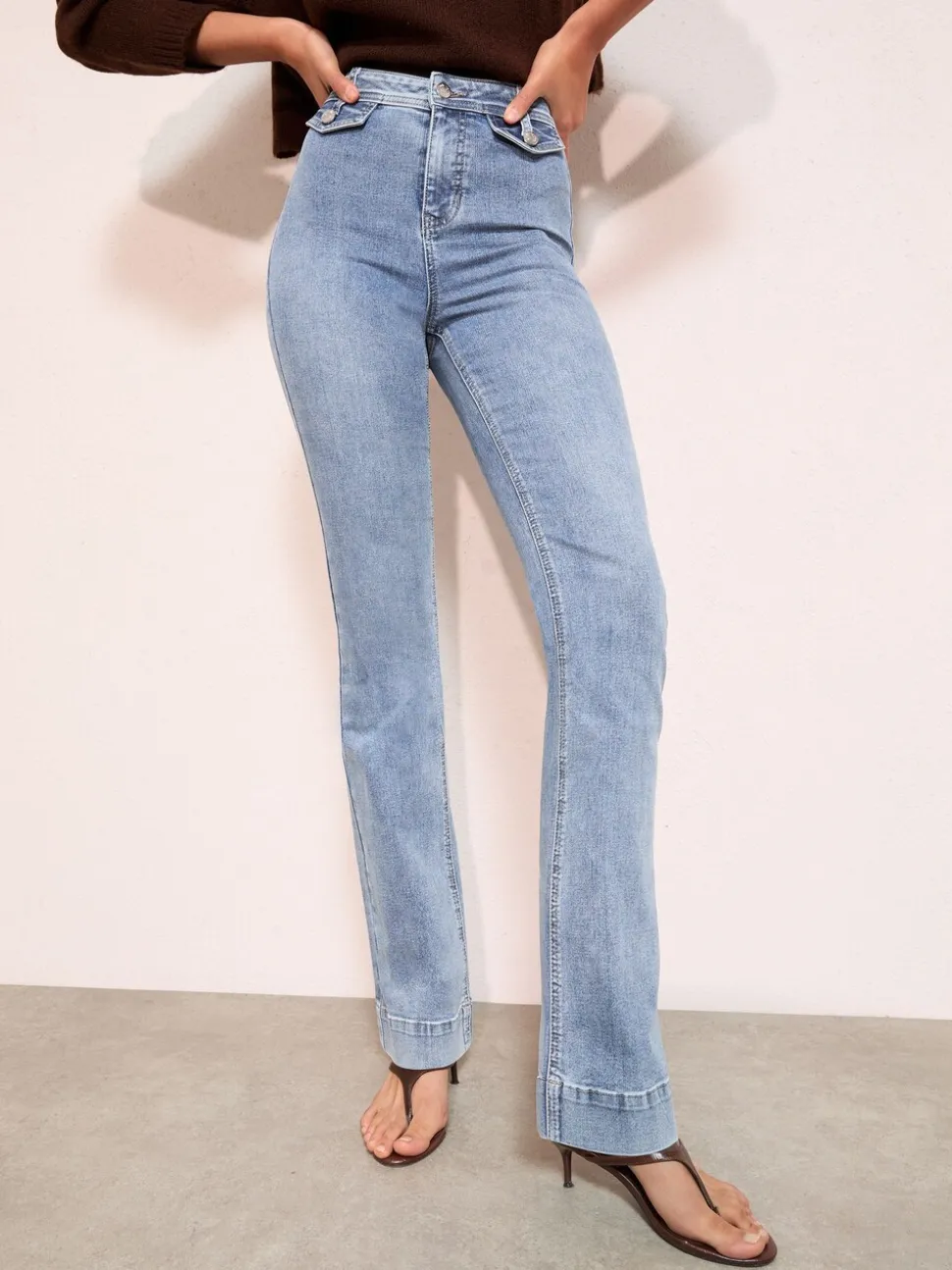 Friends Like These Mid Wash High Waist Pocket Flare Jeans