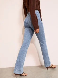 Friends Like These Mid Wash High Waist Pocket Flare Jeans