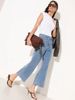 Friends Like These Mid Wash Petite Wide Leg Cropped Jeans