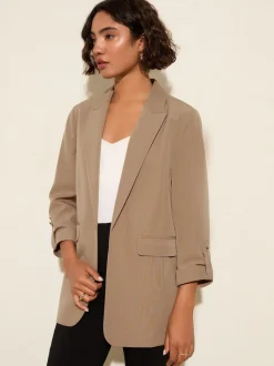 Friends Like These Mocha Neutral Edge to Edge Tailored Sleeve Detail Blazer