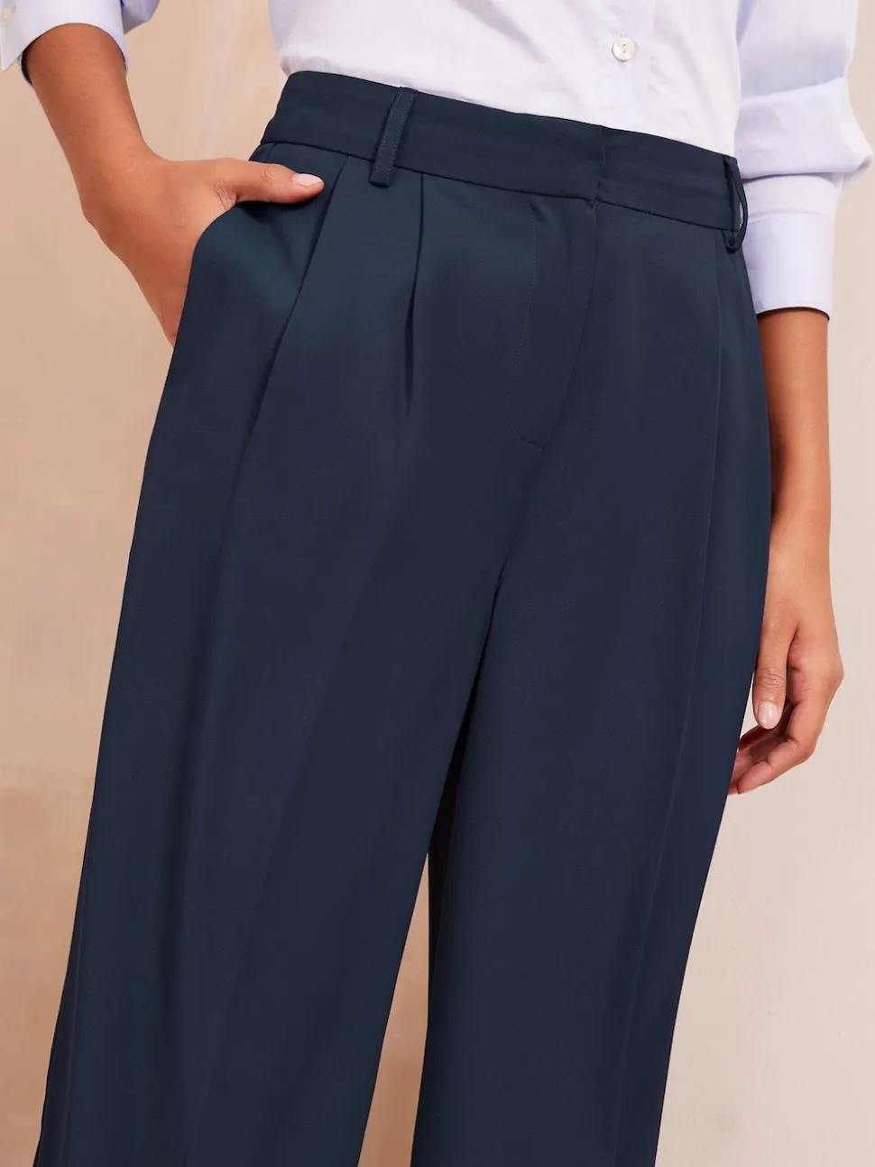 Friends Like These Navy Blue Premium Elastic Back Tailored Wide Leg Trousers