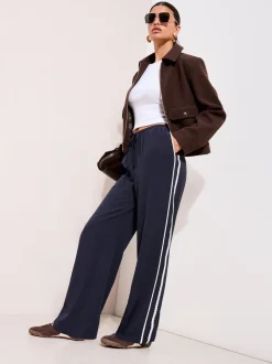 Friends Like These Navy Crochet Trim Wide Leg Trousers