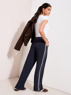Friends Like These Navy Crochet Trim Wide Leg Trousers