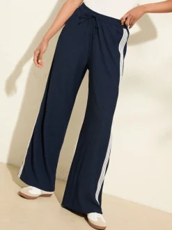 Friends Like These Navy Crinkle Jersey Wide Leg Trousers