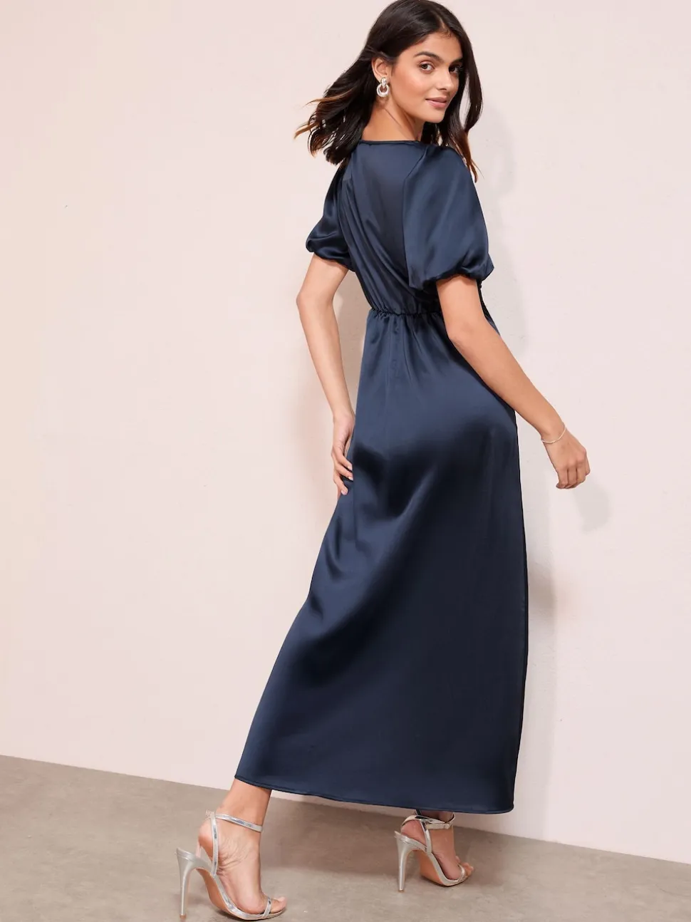 Friends Like These Navy Lace Trim V-Neck Satin Midi Dress