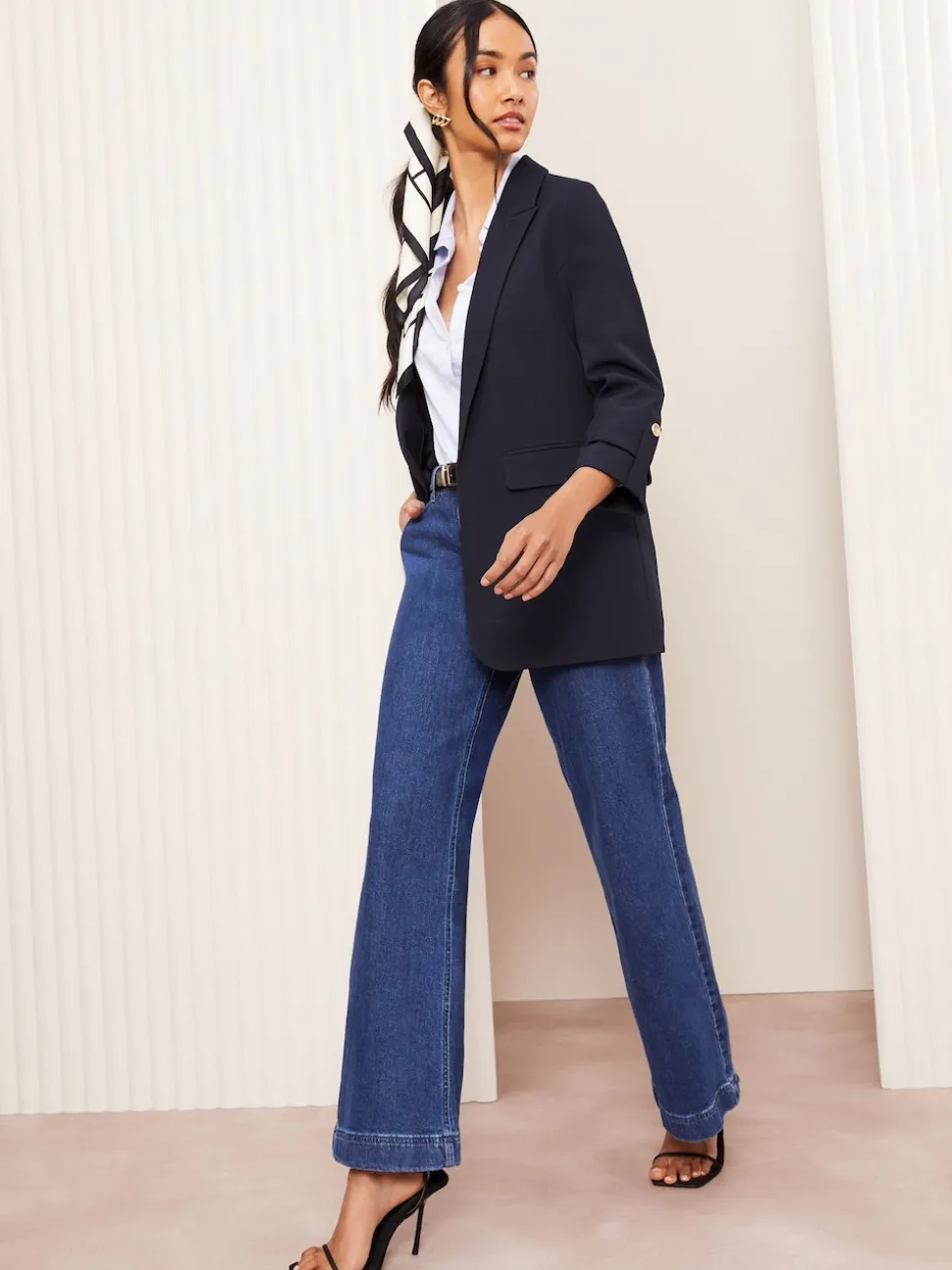 Friends Like These Navy Petite Edge to Edge Tailored Sleeve Detail Blazer