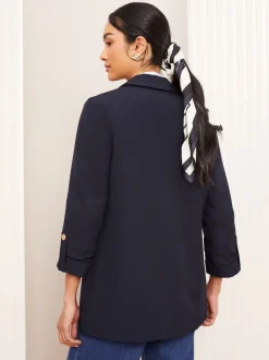Friends Like These Navy Petite Edge to Edge Tailored Sleeve Detail Blazer