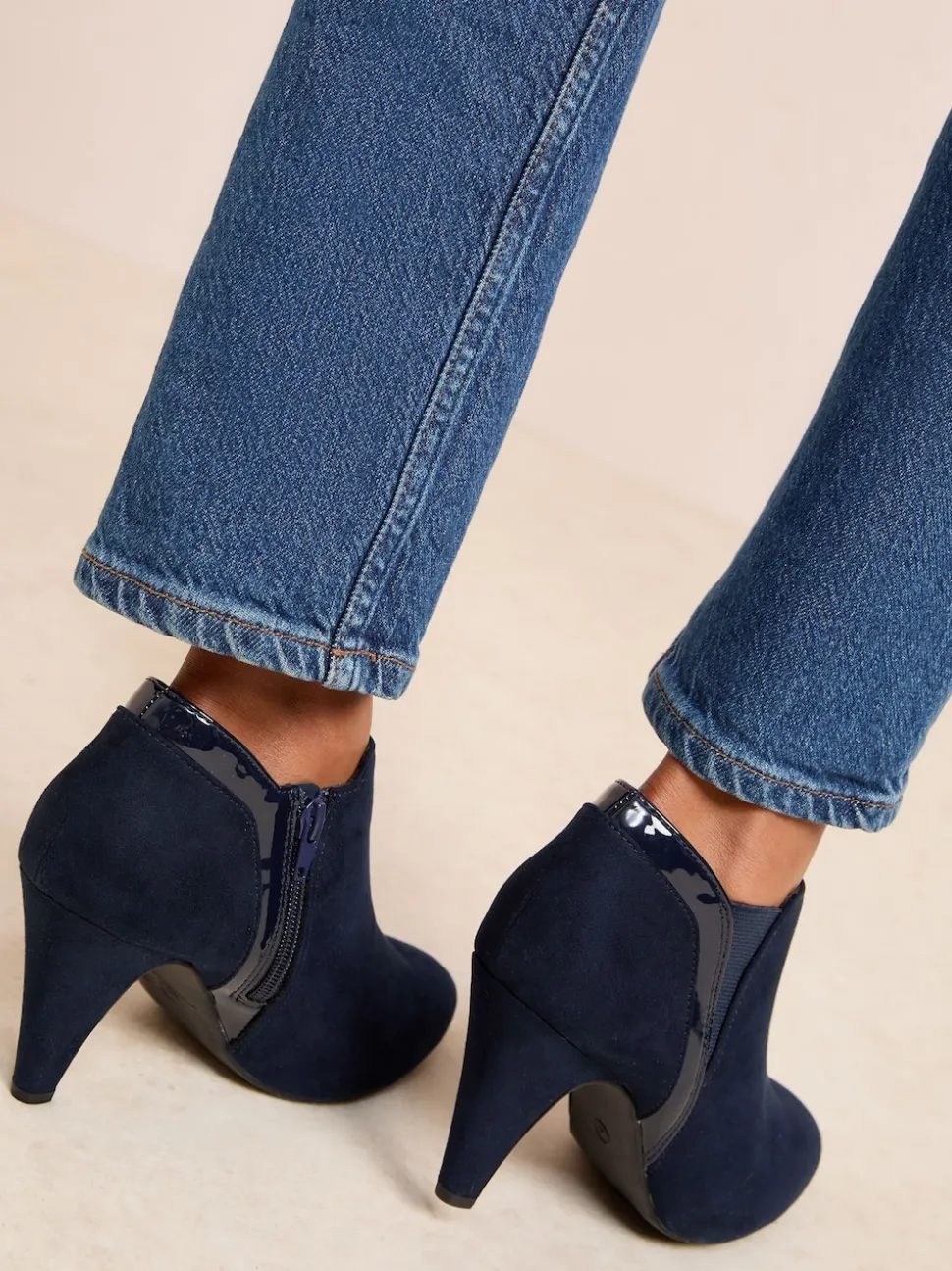 Friends Like These Navy Standard fit Mid Heel Mix Material Ankle Boots
