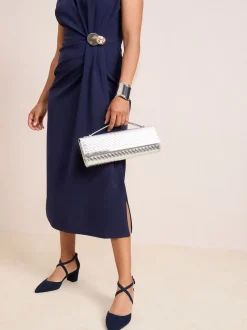 Friends Like These Navy Standard Fit Block Heel Cross Strap Court Shoes