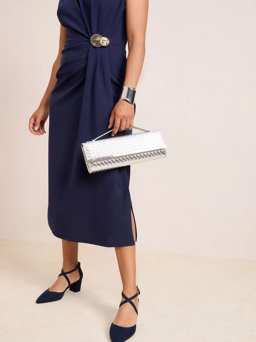 Friends Like These Navy Standard Fit Block Heel Cross Strap Court Shoes