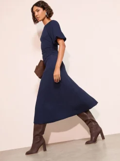 Friends Like These Navy Textured Balloon Sleeve Midi Dress