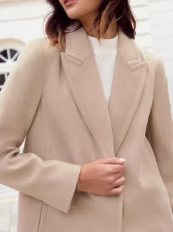 Friends Like These Neutral Tailored Mid Length Single Button Coat